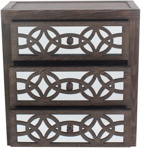 River of Goods Drawer Chest Glam Slam 3 Drawer Mirrored Wood Cabinet Furniture, Peppered Oak 5