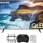 Samsung QN75Q70RA 75 inch Q70 QLED Smart 4K UHD TV with 1 Year Warranty 2019 Model Renewed Flat Wall Mount Bundle with Deco Gear 2.4GHz Wireless Keyboard Smart Remote and 6 Outlet Surge Protector 1
