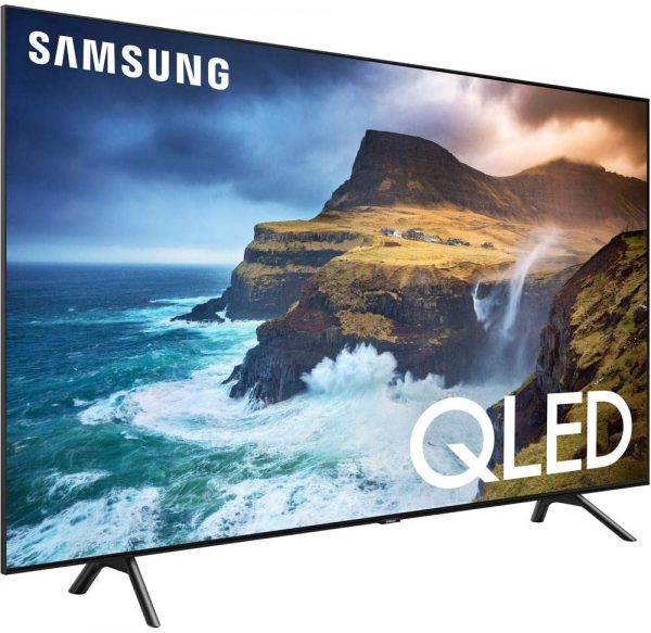 Samsung QN75Q70RA 75 inch Q70 QLED Smart 4K UHD TV with 1 Year Warranty 2019 Model Renewed Flat Wall Mount Bundle with Deco Gear 2.4GHz Wireless Keyboard Smart Remote and 6 Outlet Surge Protector 3