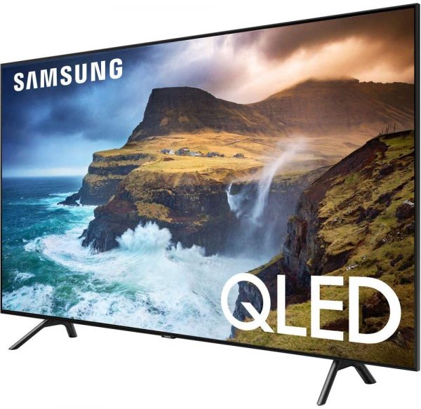 Samsung QN75Q70RA 75 inch Q70 QLED Smart 4K UHD TV with 1 Year Warranty 2019 Model Renewed Flat Wall Mount Bundle with Deco Gear 2.4GHz Wireless Keyboard Smart Remote and 6 Outlet Surge Protector 4