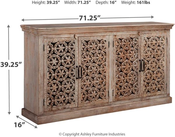Signature Design by Ashley – Fossil Ridge 4-Door Accent Cabinet – Contemporary – Hand Carved Medallion Pattern – Amber 3
