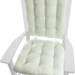 Ticking Stripe Aqua Rocking Chair Cushion Set – Standard – Seat Pad and Back Rest with Ties- Reversible 1