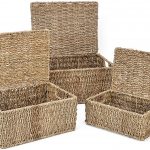 Trademark Innovations Rectangular Seagrass Baskets Lids (Set of 3), Brown 1