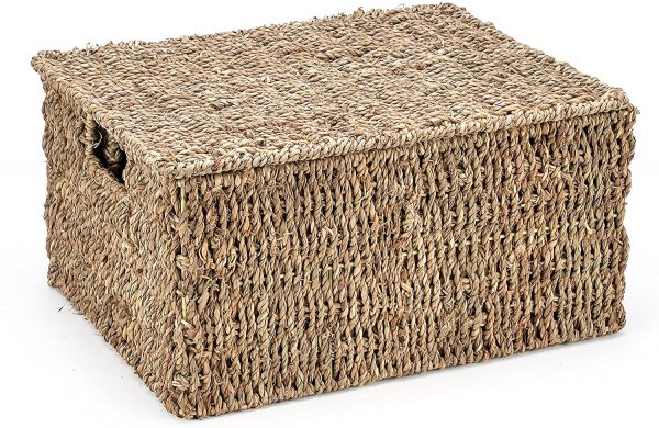 Trademark Innovations Rectangular Seagrass Baskets Lids (Set of 3), Brown 2