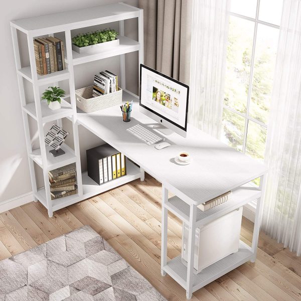 Tribesigns 67 Large Computer Desk with 9 Storage Shelves, Office Desk Study Table Writing Desk Workstation with Hutch Bookshelf for Home Office White 2