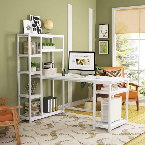 Tribesigns 67 Large Computer Desk with 9 Storage Shelves, Office Desk Study Table Writing Desk Workstation with Hutch Bookshelf for Home Office White 3