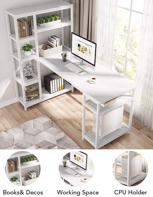 Tribesigns 67 Large Computer Desk with 9 Storage Shelves, Office Desk Study Table Writing Desk Workstation with Hutch Bookshelf for Home Office White 5