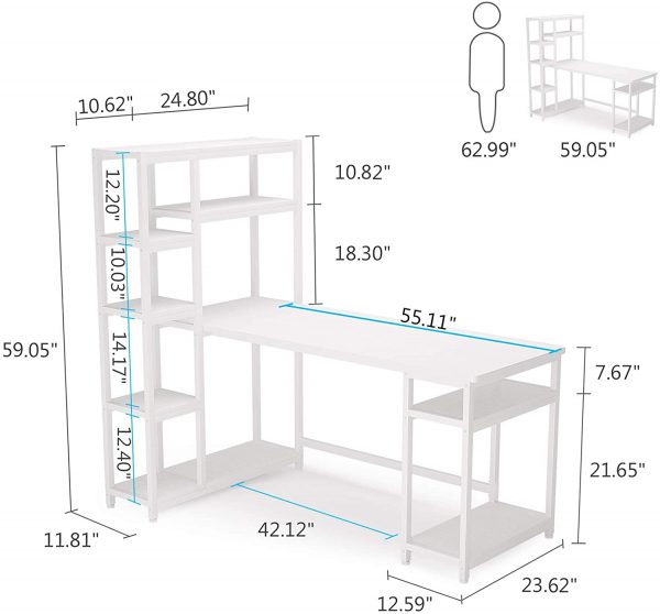 Tribesigns 67 Large Computer Desk with 9 Storage Shelves, Office Desk Study Table Writing Desk Workstation with Hutch Bookshelf for Home Office White 7