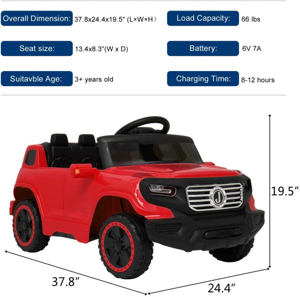 VALUE BOX Electric Remote Control Truck Kids Toddler Ride On Cars 6V Battery Motorized Vehicles Childrens Best Toy Car Safe with 3 Speeds Music seat Belts LED Lights and Realistic Horns Red 6