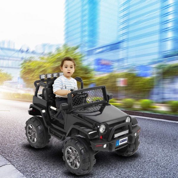 VALUE BOX Luxury Large Ride On Truck 12V Battery Electric Kids Toddler Motorized Vehicles Toy Car w Remote Control 3 Speeds Spring Suspension Seat Belts LED Lights and Realistic Horns (Black) 3
