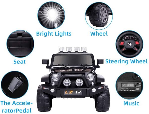 VALUE BOX Safety 12V Electric Two Seaters Ride On Car, Remote Control Kids Toddler Ride On Cars Motorized Vehicles Toy Car, Wheels Suspension, Seat Belts, LED Lights and Horn (Black) 3