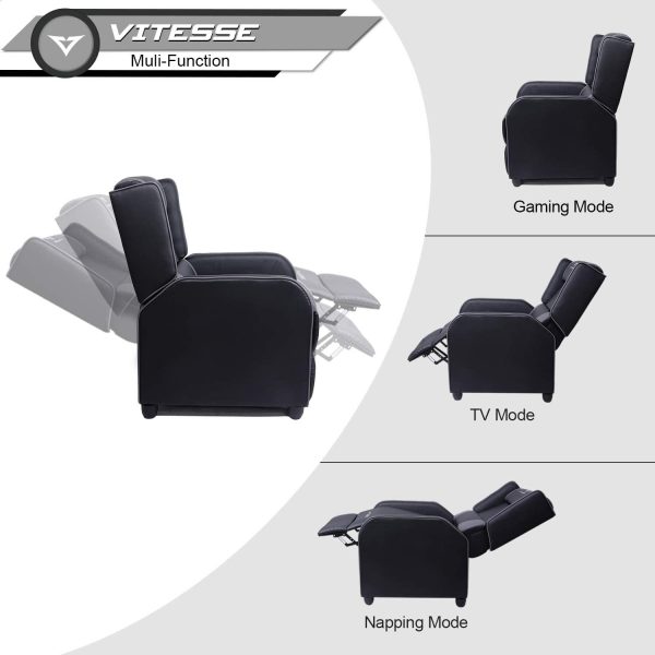 VITESSE Gaming Recliner Chair Racing Style Single Ergonomic Lounge Sofa Modern PU Leather Reclining Home Theater Seat for Living Gaming Room (Grey). 5