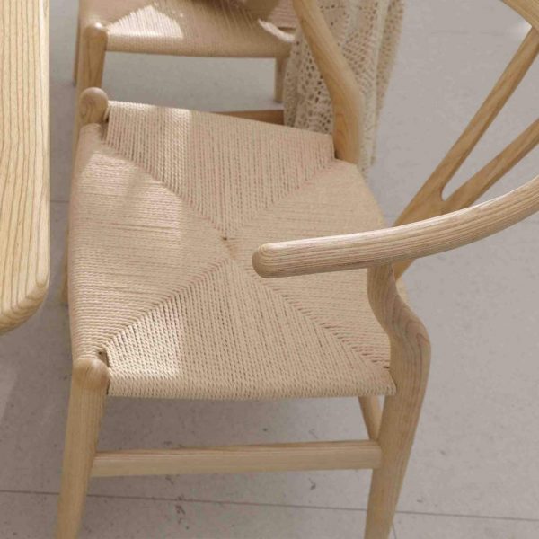 VODUR Wishbone Chair Natural Solid Wood Dining Chairs Hans Vegner Y Chair Rattan and Wood Accent Armrest Chair Ash Wood + Natural Wood Color 5