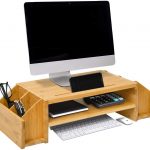 WAYTRIM 2-Tier Bamboo Monitor Stand, Wood Computer Monitor Riser, Wooden Desk Organizers with Adjustable Storage Accessories Shelf for iMac, Laptop, Printer…1