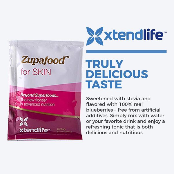 Xtend Life Zupafood Skin Collagen Powder with Marine Collagen Peptides Anti Aging Joint Formula Healthy Hair Nails & Skin Support Supplement Natural Blueberry Flavor Free Shaker 30 Packets 7