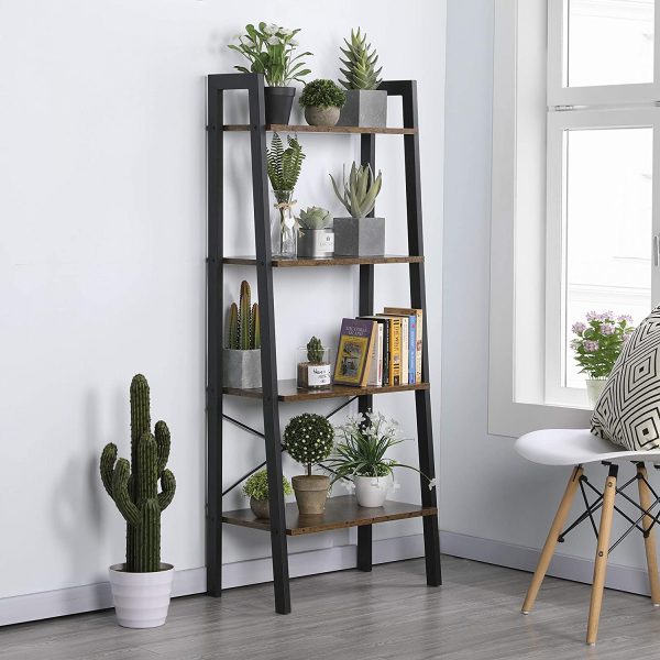 Yaheetech Industrial Storage Ladder Shelf, 4 Tier Bookshelf Rack Shelves, Multifunctional Plant Flower Display Stand, Easy Assembly, Wood Look Accent Home… 3