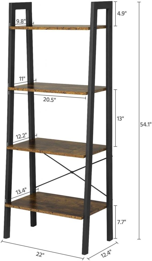 Yaheetech Industrial Storage Ladder Shelf, 4 Tier Bookshelf Rack Shelves, Multifunctional Plant Flower Display Stand, Easy Assembly, Wood Look Accent Home… 5