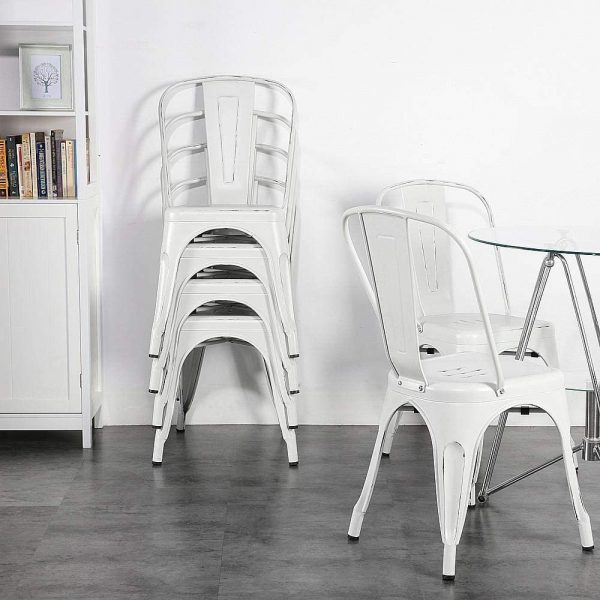 Yaheetech Metal Kitchen Dining Chairs Indoor-Outdoor Distressed Style Stackable 9