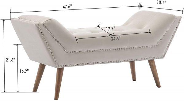 ZH4YOU Fabric Upholstered Bed Bench, Armed Footstool Vanity Benches for Foot of Bed Bedroom Entryway Living Room Dressing Room Crystal Cream 5