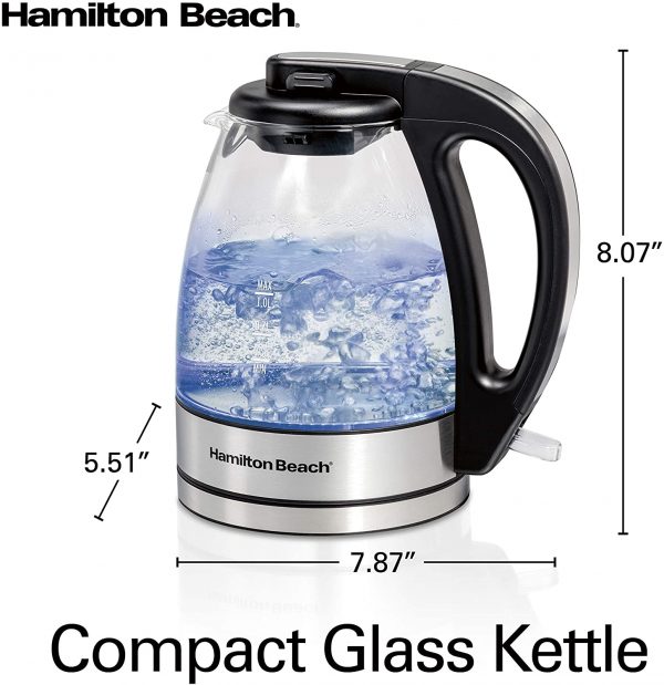 Hamilton Beach Glass Electric Tea Kettle, Water Boiler & Heater, 1 L, Cordless, LED Indicator, Auto-Shutoff & Boil-Dry Protection (40930), Clear 9