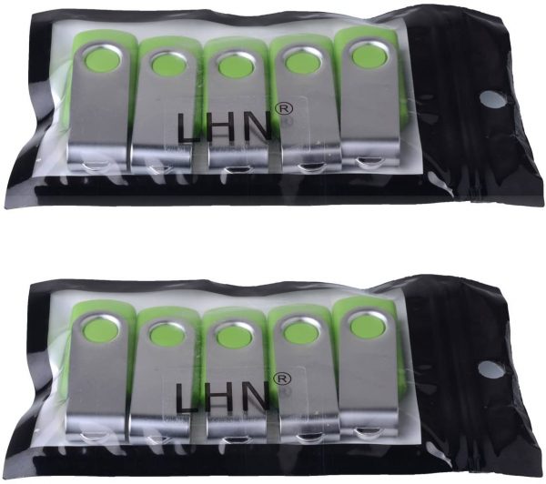 LHN (Bulk 10 Pack) 4GB Swivel USB Flash Drive USB 2.0 Memory Stick (Green) 5