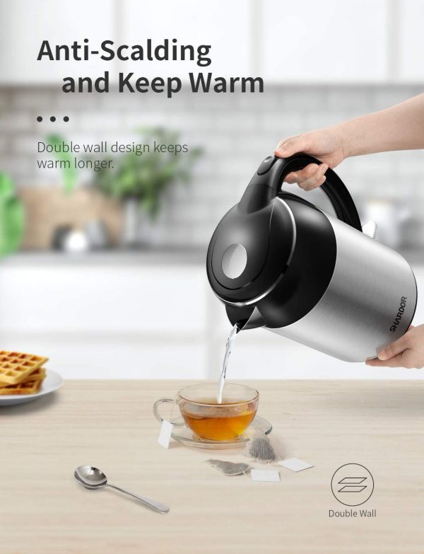 SHARDOR Electric Kettle Stainless Steel Electric Tea Kettle 1.7L 1500W Fast Boiling Cordless with Cool Touch, Auto-Shutoff and Overheat Protection for Tea,…3