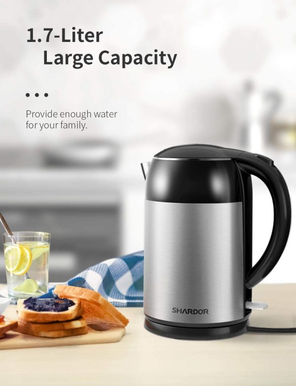 SHARDOR Electric Kettle Stainless Steel Electric Tea Kettle 1.7L 1500W Fast Boiling Cordless with Cool Touch, Auto-Shutoff and Overheat Protection for Tea,…4