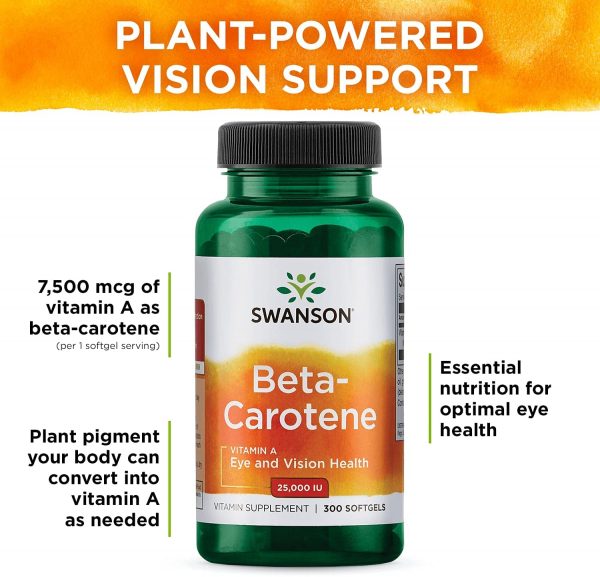 Swanson Beta-Carotene Vitamin A 25000 IU Skin Eye Immune System Health Antioxidant Support 7500 mcg 300 Softgels Count (3 Pack) 5