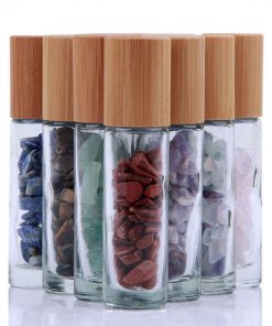 10ml Roll On Bottle For Essential Oils,10 Pack Clear Glass Roller Bottles With Natural Crystal Gemstone Roller Balls Top,Bamboo Lid,Thick Glass Essential Oil Bottles-Healing Crystal Chips Inside