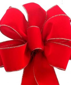 12-Pack Christmas Bows 10" x 26" ($7.50 ea.) Handmade with 2.5" Red Velvet Gold Wired Edge Ribbon Indoor Outdoor Wreath Home Decor Tree Decoration Packed Fluffy Not Flat