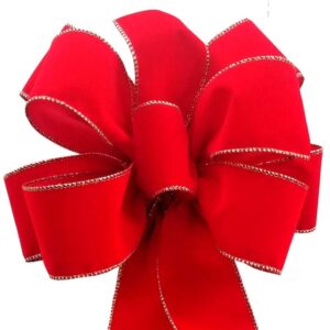 12-Pack Christmas Bows 10" x 26" ($7.50 ea.) Handmade with 2.5" Red Velvet Gold Wired Edge Ribbon Indoor Outdoor Wreath Home Decor Tree Decoration Packed Fluffy Not Flat