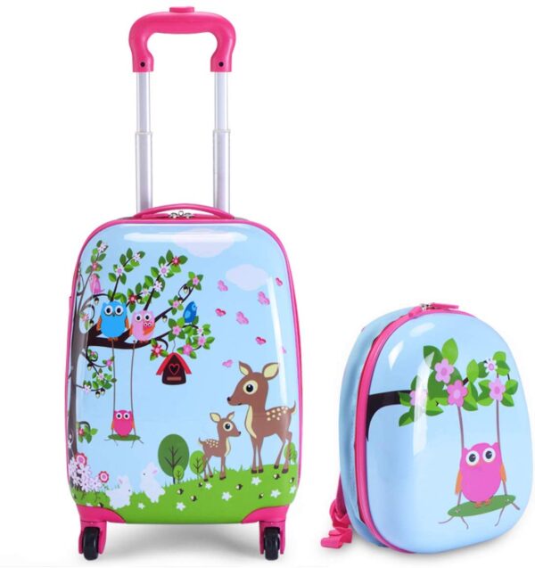 HONEY JOY 2 Pc Kids Luggage, 12’’ 16’’ Carry On Luggage Set with Wheels, Travel Suitcase with Backpack for Boys and Girls (Deer)
