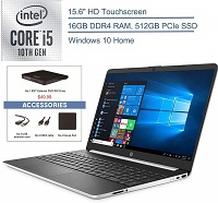2020 HP 15.6" Touchscreen Laptop Computer, 10th Gen Intel Quard-Core i5 1035G1(Beats i7-7500U), 16GB DDR4 RAM, 512GB PCIe SSD, AC WiFi, Silver, Windows 10 Home + EST External DVD+ Accessories