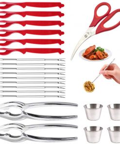 22pcs Professional Seafood Tools Picks Set, 2 Nut Crackers +1 Scissor +9 Knifes+6 Stainless Steel Forks +4 Sauce Cup, for Lobster, Crab, Crawfish, Shrimp, Shellfish - Kitchen Easy-opener Picnic Tools