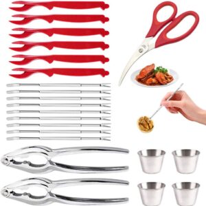 22pcs Professional Seafood Tools Picks Set, 2 Nut Crackers +1 Scissor +9 Knifes+6 Stainless Steel Forks +4 Sauce Cup, for Lobster, Crab, Crawfish, Shrimp, Shellfish - Kitchen Easy-opener Picnic Tools