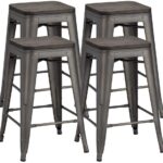 Yaheetech 24 inches Metal Bar Stools Counter Stool Indoor/Outdoor Stackable Barstools Counter Wood
