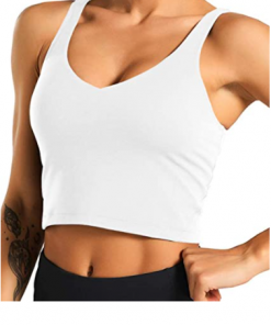 Women Crop Tank Tops Workout Longline Sports Bra Yoga High Impact Padded Support Gym Fitness Running Shirt