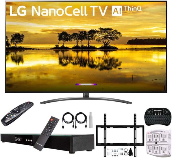LG 75SM9070PUA 75" 4K HDR Smart LED Nanocell TV w/AI ThinQ (2019) + Deco Gear Home Theater Surround Sound 31" Soundbar + Deco Mount Flat Wall Mount Kit + 2.4GHz Wireless Keyboard w/Touchpad + More