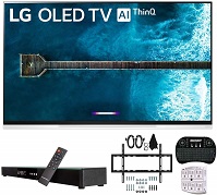 LG OLED55E9PUA 55" E9 4K HDR OLED Glass Smart TV w/AI ThinQ (2019 Model) w/Soundbar Bundle Includes Deco Gear Home Theater Surround Sound 31" Soundbar, Flat Wall Mount Kit for 32-60 inch TVs and Mor