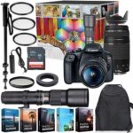 Canon EOS Rebel T7 DSLR Camera with 18-55mm & 75-300mm Lenses Kit + 500mm Preset Wildlife Lens – Deluxe Professional Photo & Video Creative Bundle