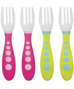 Gerber Stainless Steel Tip Kiddy Cutlery Forks - 6 Pack, Pink/Green