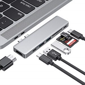 USB C Hub for MacBook Pro, Type C Hub Adapter with 4K HDMI, USB 3.0 Ports, Card Reader, USB-C Power Delivery, USB C Adapter for MacBook Pro 13″ and...