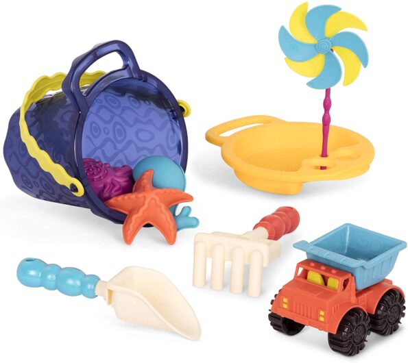 B. Toys – Complete Colossal Truck & Sand Bucket Set (10-Pc) – Toy Cars, Vehicles, & Beach Accessories for Kids Ages 18 Months+