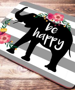 Be Happy Elephant Mouse Pad Inspirational Quote Striped Mousepad Cute Desk Accessories Office Gifts