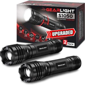 GearLight LED Flashlights S1050 [2 PACK] - Powerful High Lumens Zoomable Tactical Flashlight - Bright Small Flash Light for Camping Accessories, Emergency Gear