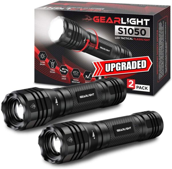 GearLight LED Flashlights S1050 [2 PACK] - Powerful High Lumens Zoomable Tactical Flashlight - Bright Small Flash Light for Camping Accessories, Emergency Gear