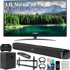 LG 75SM8670PUA 75 inch 4K HDR Smart LED IPS TV with AI ThinQ 2019 Model Bundle with Soundbar with Subwoofer, Wall Mount Kit Wireless Backlit Keyboard and 6-Outlet Surge Adapter