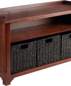 Roll over image to zoom in Winsome Wood Granville Storage Bench with 3 Foldable Baskets,
