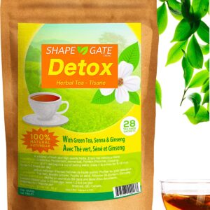 ShapeGate Skinny Detox Tea (28 Days) - Targets Belly Fat + Weight Loss - Colon Cleanse - Constipation & Bloating relief - Laxative effect - Slim & Diet Tea - Green Tea + Senna + Ginseng