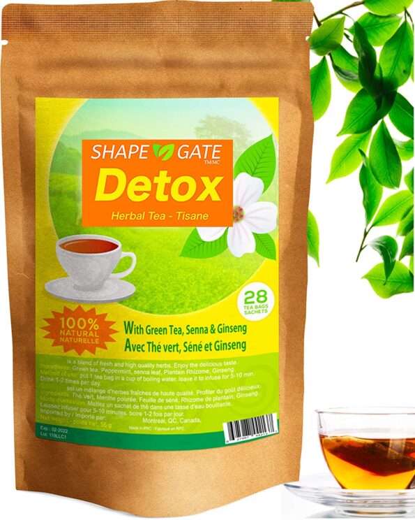 ShapeGate Skinny Detox Tea (28 Days) - Targets Belly Fat + Weight Loss - Colon Cleanse - Constipation & Bloating relief - Laxative effect - Slim & Diet Tea - Green Tea + Senna + Ginseng